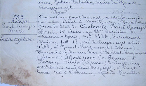 Acte de décès 1°, ACLOQUE Paul