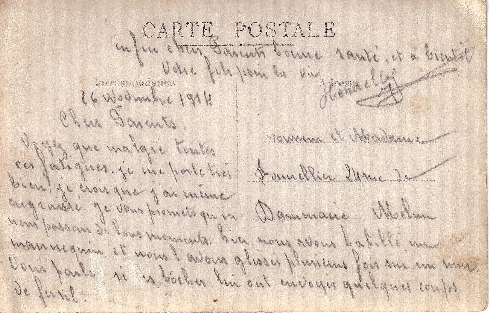 carte postale TONNELLIER Kléber au 31e RI - verso