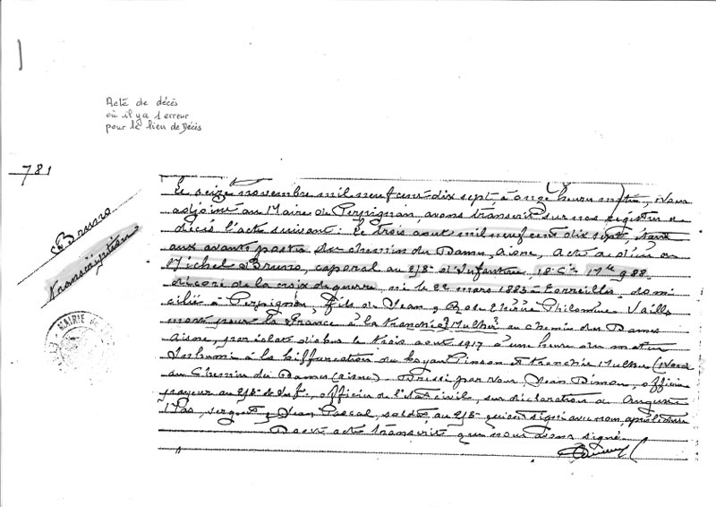 Acte de décès, Michel BRUNO