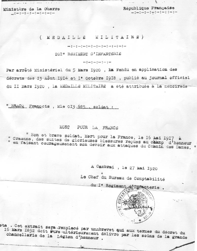 Medaille militaire, François BRACQ