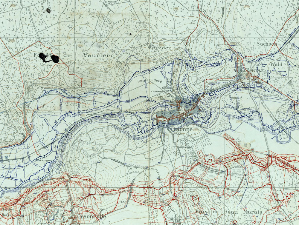 Carte des tranchées de la 7. Armee allemande dans le secteur de Craonne le 28 mars 1917