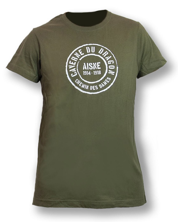 T-shirt kaki en vente à la boutique du Centre d'Accueil du Visiteur du Chemin des Dames