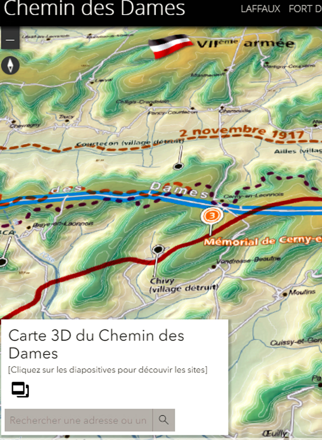 Carte interactive extraite de l'exposition virtuelle "Chemin des Dames 1917-2017"