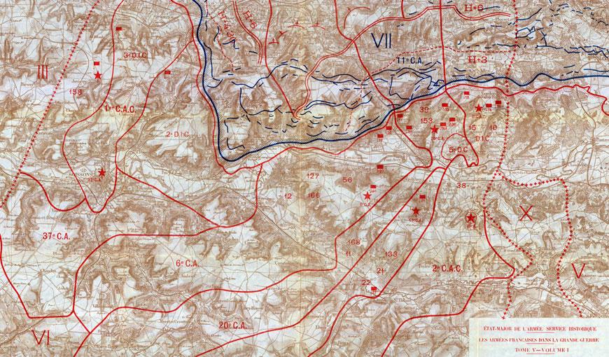 Carte du front offensif de la VIe armée, à la date du 15 avril 1917 
