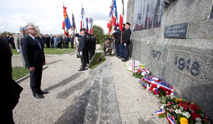 Cérémonie d'hommage aux morts des chars d'assaut à Berry-au-Bac, le 16 avril 2018