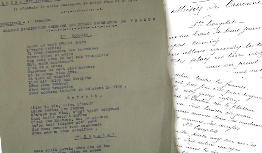 Chanson de Craonne, différentes versions retrouvées dans des archives privées et au SHD.