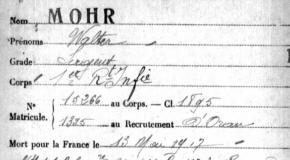 Fiche "Morts pour la France de la Première Guerre mondiale" de Walter MOHR
